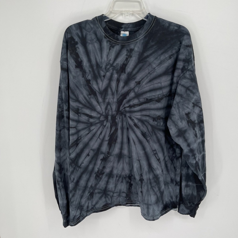 Colortone Men's Black Spiral Tie Dye Cotton Grunge Long Sleeve T-Shirt Size 2XL